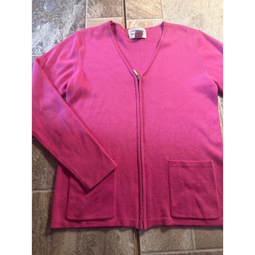 Side Effects Hot Pink Zip Up V-Neck Cardigan Sweater Ramie Cotton Small Womens